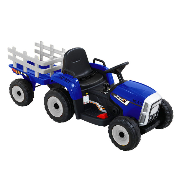 Rigo Kids Ride On Car Tractor Trailer Toy Electric Cars 12V Battery Blue Kids Ride On Toys