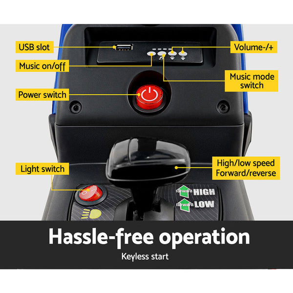 Rigo Kids Ride On Car Tractor Trailer Toy Electric Cars 12V Battery Blue Kids Ride On Toys