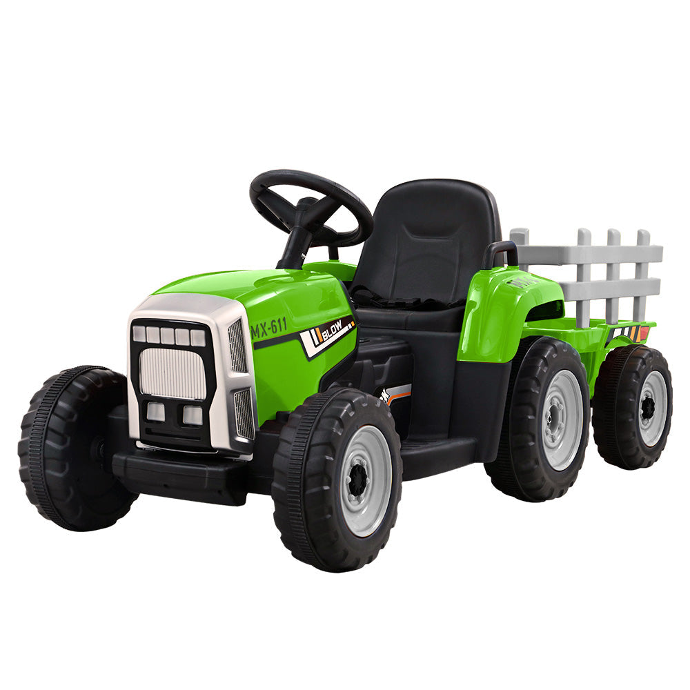 Rigo Kids Ride On Car Tractor Trailer Toy Electric Cars 12V Battery Green Kids Ride On Toys