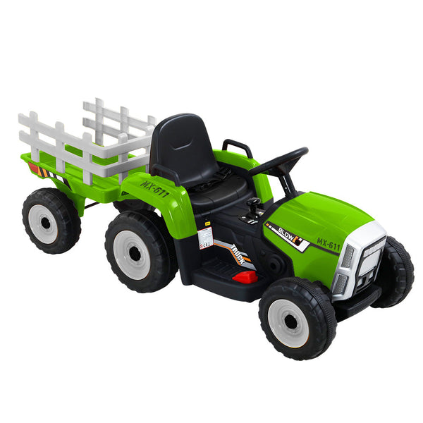 Rigo Kids Ride On Car Tractor Trailer Toy Electric Cars 12V Battery Green Kids Ride On Toys