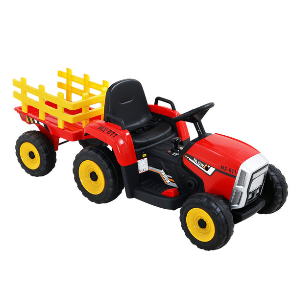 Rigo Kids Ride On Car Tractor Trailer Toy Electric Cars 12V Battery Red Kids Ride On Toys