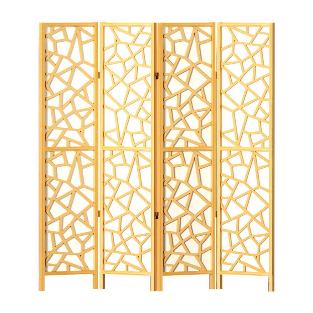 Artiss Clover Room Divider Screen Privacy Wood Dividers Stand 4 Panel Natural Screens & Room Dividers