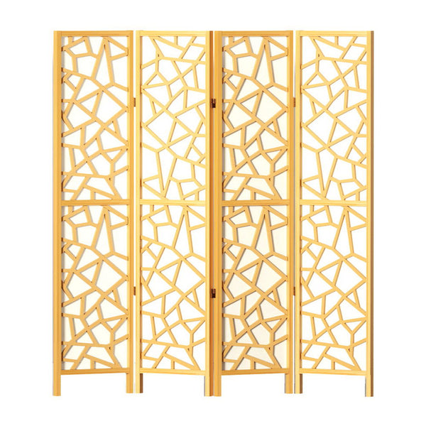 Artiss Clover Room Divider Screen Privacy Wood Dividers Stand 4 Panel Natural Screens & Room Dividers