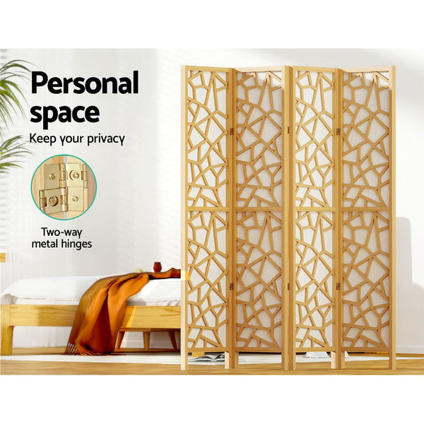 Artiss Clover Room Divider Screen Privacy Wood Dividers Stand 4 Panel Natural Screens & Room Dividers