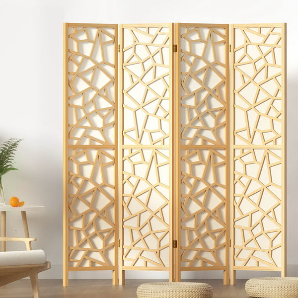 Artiss Clover Room Divider Screen Privacy Wood Dividers Stand 4 Panel Natural Screens & Room Dividers
