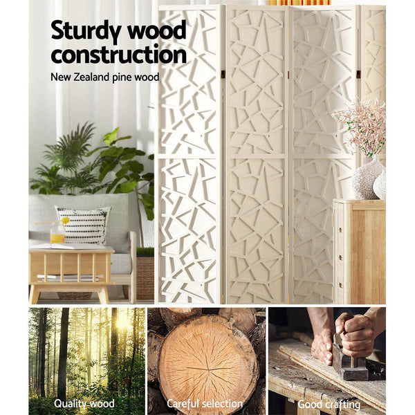 Artiss Clover Room Divider Screen Privacy Wood Dividers Stand 6 Panel White Screens & Room Dividers