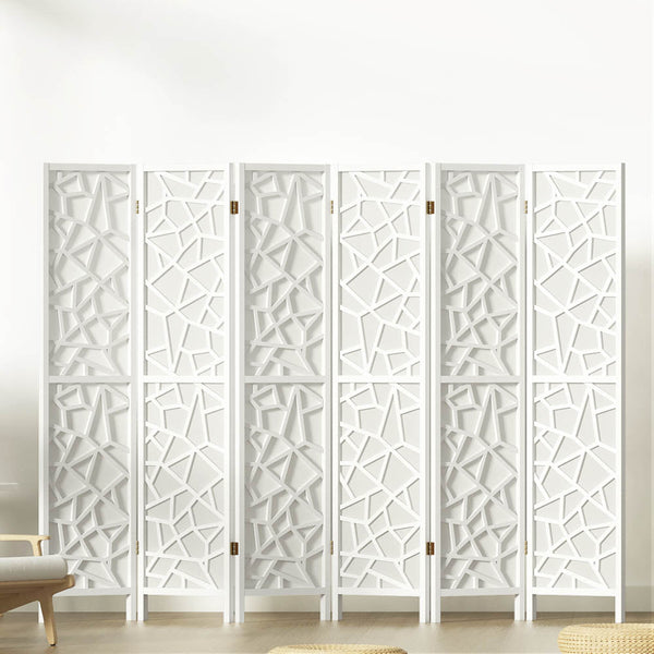 Artiss Clover Room Divider Screen Privacy Wood Dividers Stand 6 Panel White Screens & Room Dividers