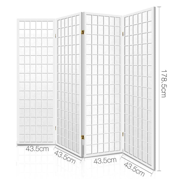 Artiss Room Divider Screen Wood Timber Dividers Fold Stand Wide White 4 Panel Screens & Room Dividers