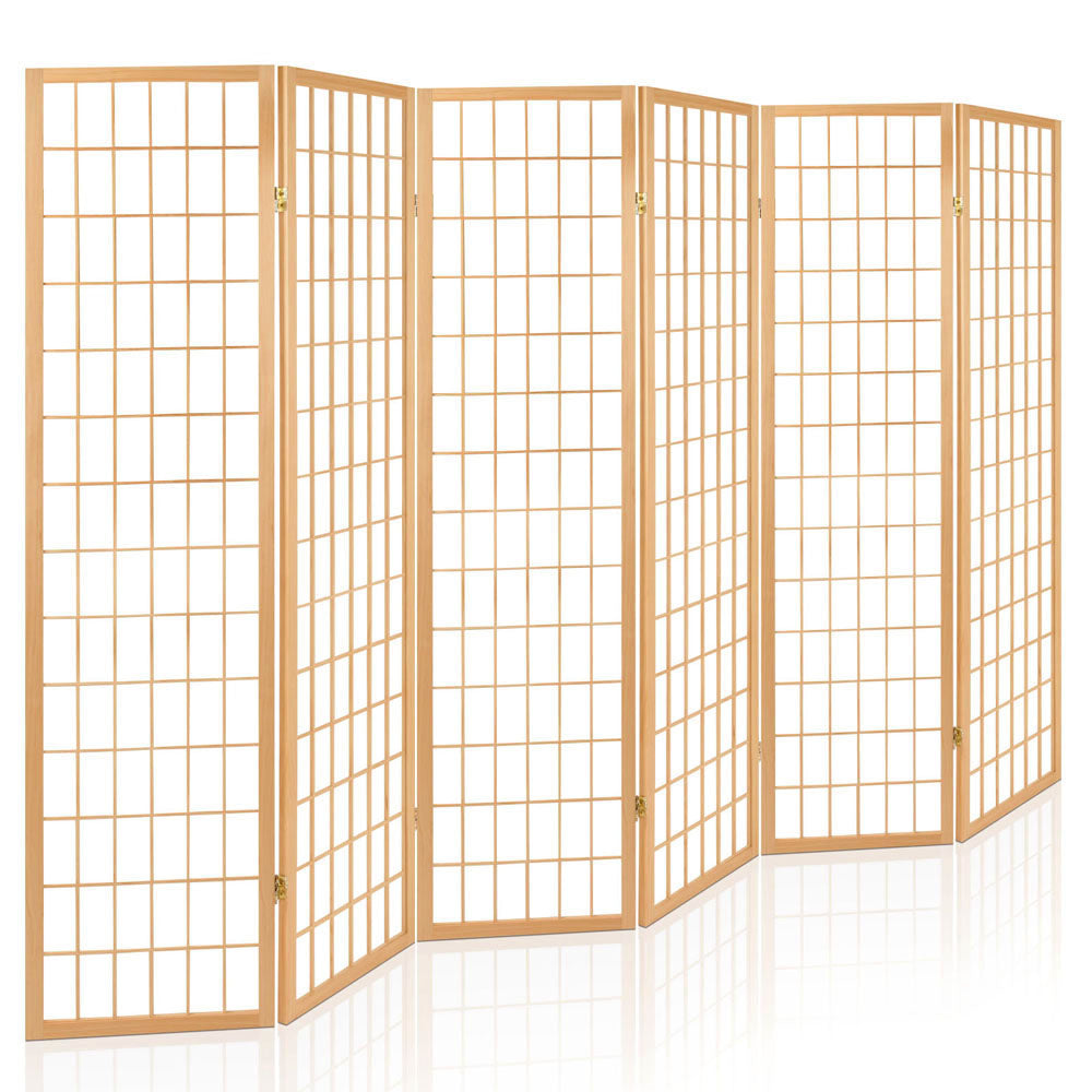 Artiss Room Divider Screen Wood Timber Dividers Fold Stand Wide Beige 6 Panel Screens & Room Dividers