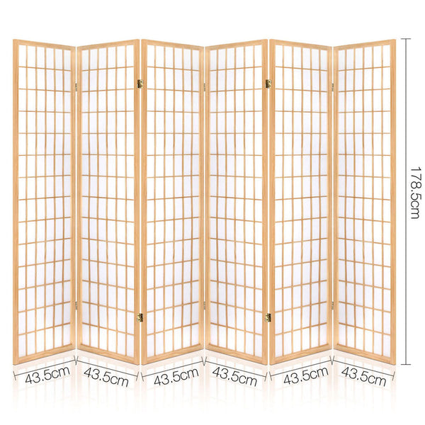Artiss Room Divider Screen Wood Timber Dividers Fold Stand Wide Beige 6 Panel Screens & Room Dividers