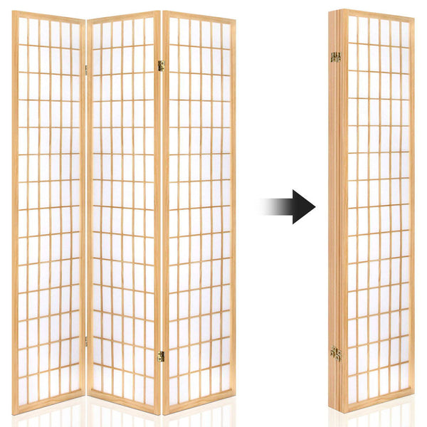 Artiss Room Divider Screen Wood Timber Dividers Fold Stand Wide Beige 6 Panel Screens & Room Dividers