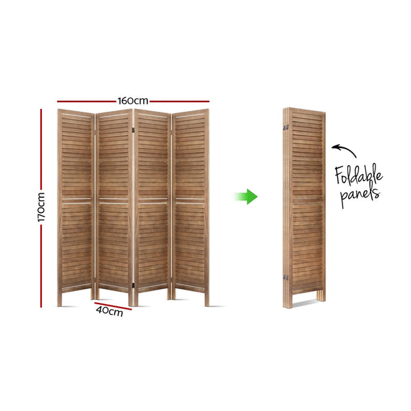 Artiss Room Divider Privacy Screen Foldable Partition Stand 4 Panel Brown Screens & Room Dividers