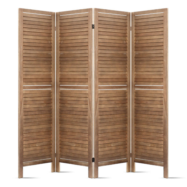 Artiss Room Divider Privacy Screen Foldable Partition Stand 4 Panel Brown Screens & Room Dividers