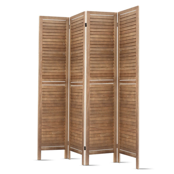 Artiss Room Divider Privacy Screen Foldable Partition Stand 4 Panel Brown Screens & Room Dividers