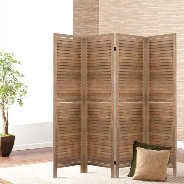Artiss Room Divider Privacy Screen Foldable Partition Stand 4 Panel Brown Screens & Room Dividers