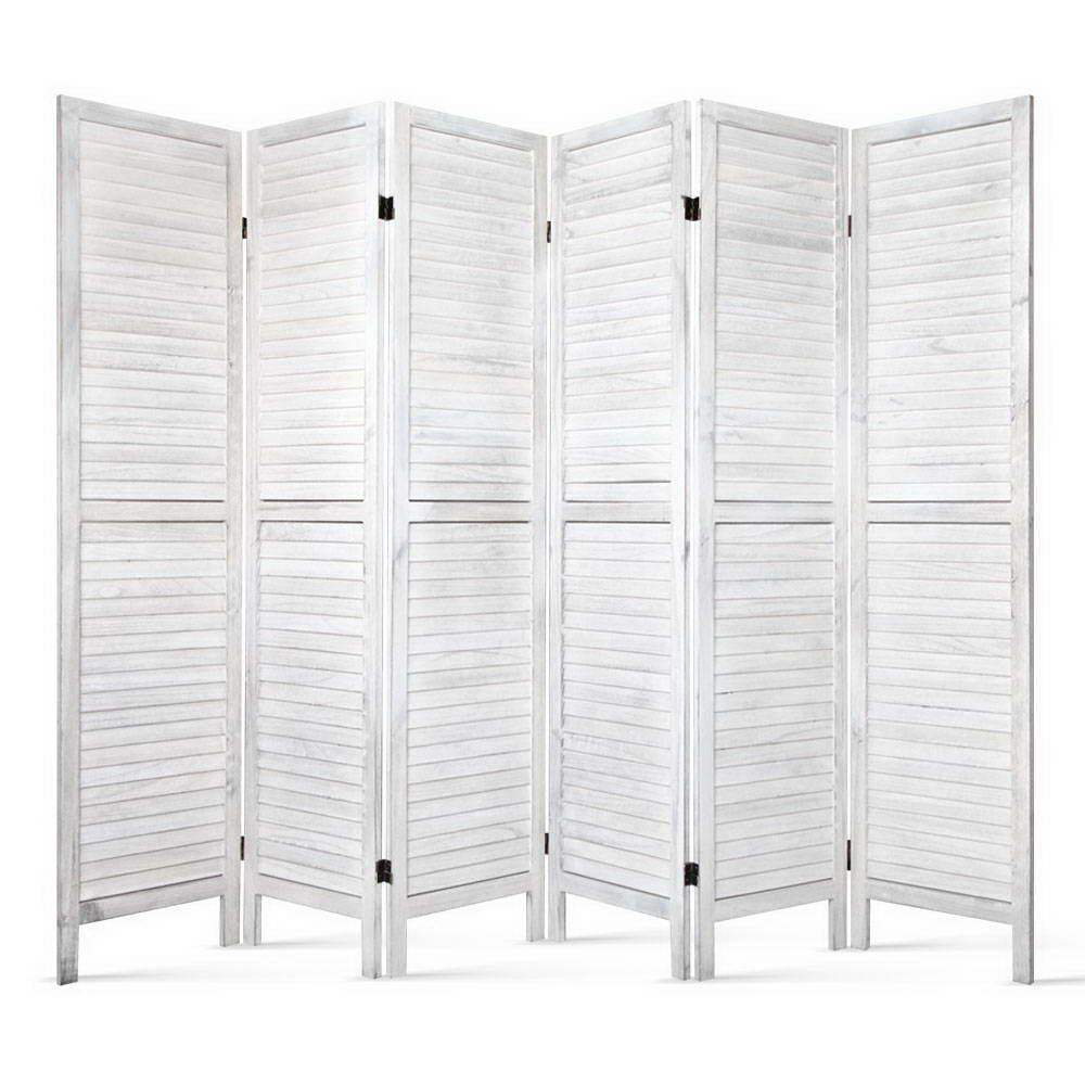 Artiss 6 Panel Room Divider Screen Privacy Wood Foldable Stand Timber White Screens & Room Dividers