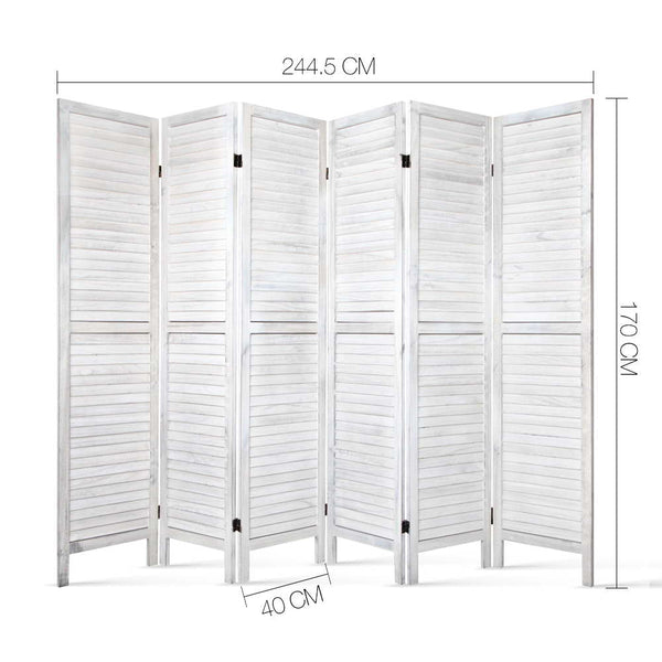 Artiss 6 Panel Room Divider Screen Privacy Wood Foldable Stand Timber White Screens & Room Dividers