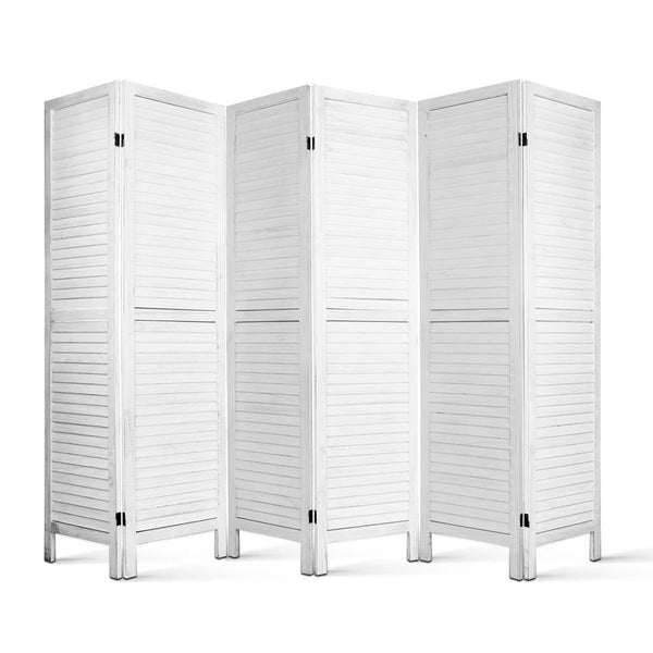 Artiss 6 Panel Room Divider Screen Privacy Wood Foldable Stand Timber White Screens & Room Dividers