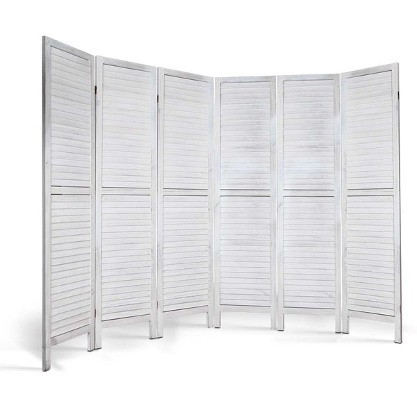 Artiss 6 Panel Room Divider Screen Privacy Wood Foldable Stand Timber White Screens & Room Dividers