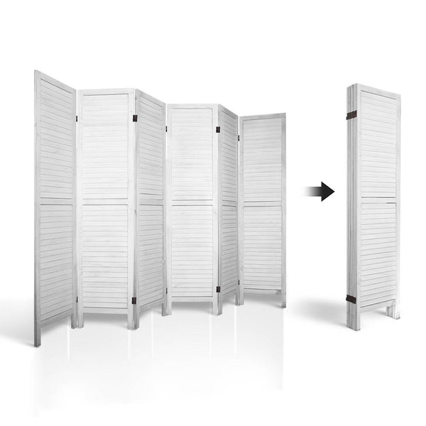 Artiss 6 Panel Room Divider Screen Privacy Wood Foldable Stand Timber White Screens & Room Dividers
