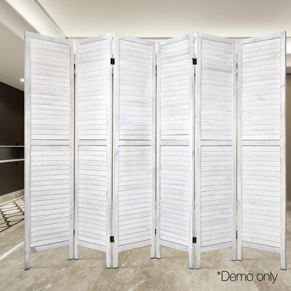 Artiss 6 Panel Room Divider Screen Privacy Wood Foldable Stand Timber White Screens & Room Dividers