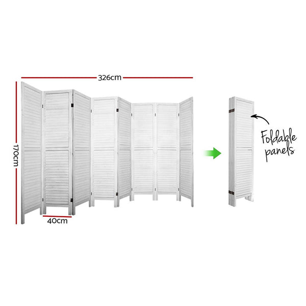 Artiss Room Divider Screen 8 Panel Privacy Wood Dividers Stand Bed Timber White Screens & Room Dividers
