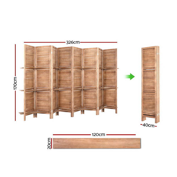 Artiss Room Divider Screen 8 Panel Privacy Dividers Shelf Timber Stand Ink Cartridges