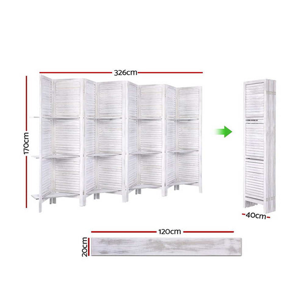 Artiss Room Divider Screen 8 Panel Privacy Foldable Dividers Timber Stand Shelf Ink Cartridges