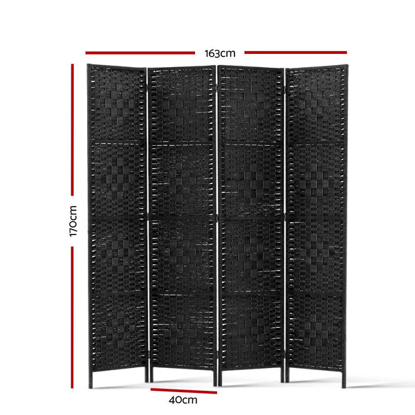 Artiss 4 Panel Room Divider Screen Privacy Timber Foldable Dividers Stand Black Screens & Room Dividers