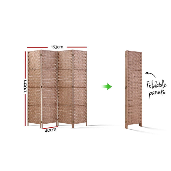 Artiss 4 Panel Room Divider Screen Privacy Timber Foldable Dividers Stand Natural Screens & Room Dividers
