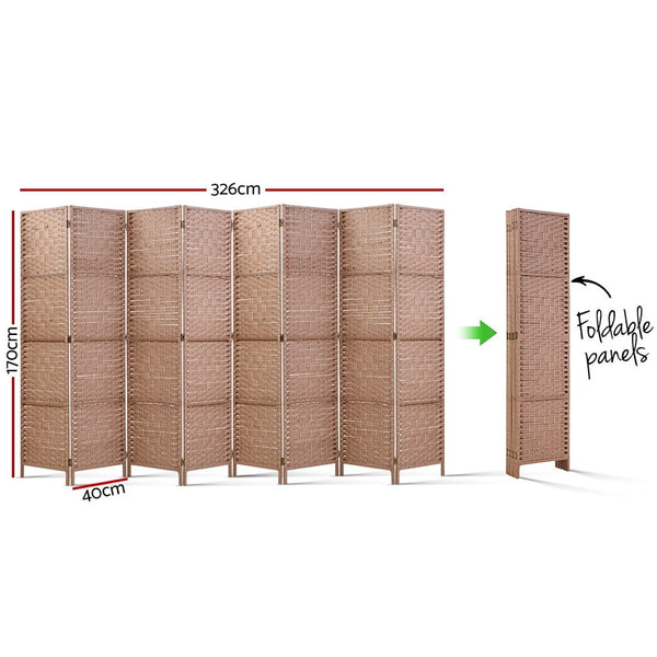 Artiss 8 Panel Room Divider Screen Privacy Timber Foldable Dividers Stand Natural Screens & Room Dividers