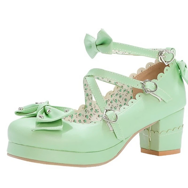 Women Mary Janes Pumps Bowtie Princess Lolita Shoes High Heel Size 48 Heels