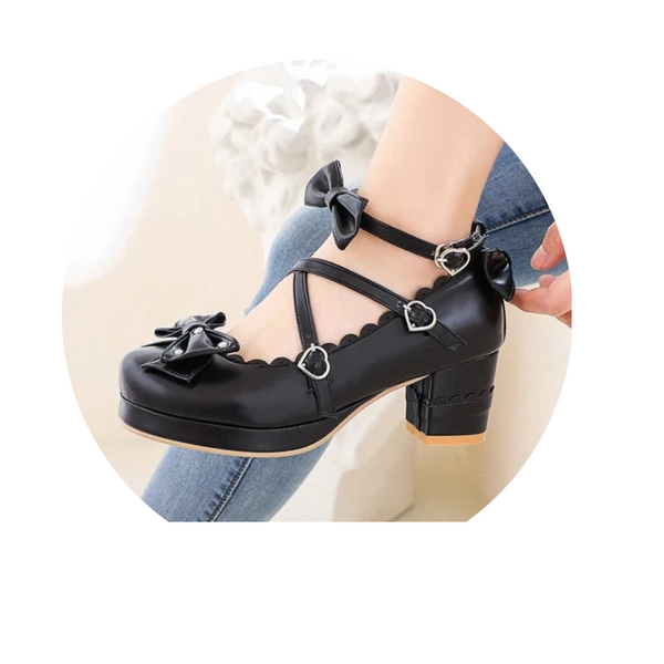 Women Mary Janes Pumps Bowtie Princess Lolita Shoes High Heel Size 48 Heels