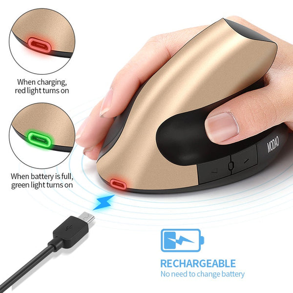 Rechargeable Ergonomics Mouse 2.4G Wireless Vertical 6 Buttons 1600Dpi Adjust Battery For Laptop Pc Gold Mice Trackballs & Touchpads