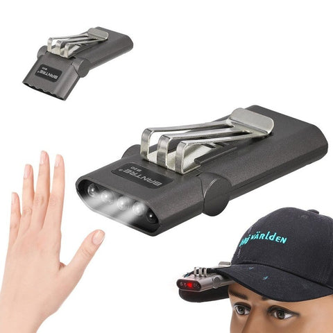 Rechargeable Headlamp Hands Free Clip Cap Light Black