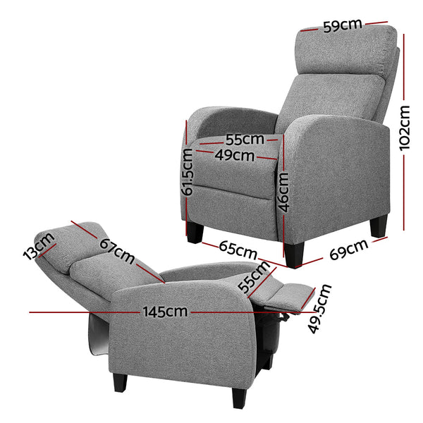 Artiss Fabric Reclining Armchair Grey Sofas Armchairs & Couches