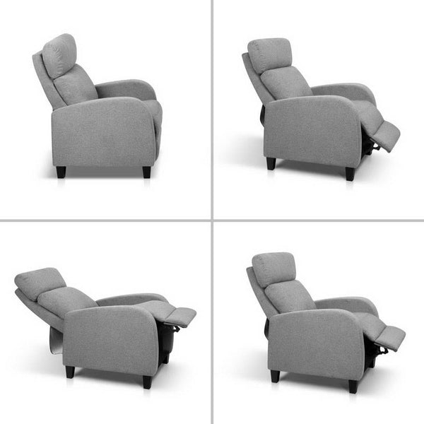 Artiss Fabric Reclining Armchair Grey Sofas Armchairs & Couches