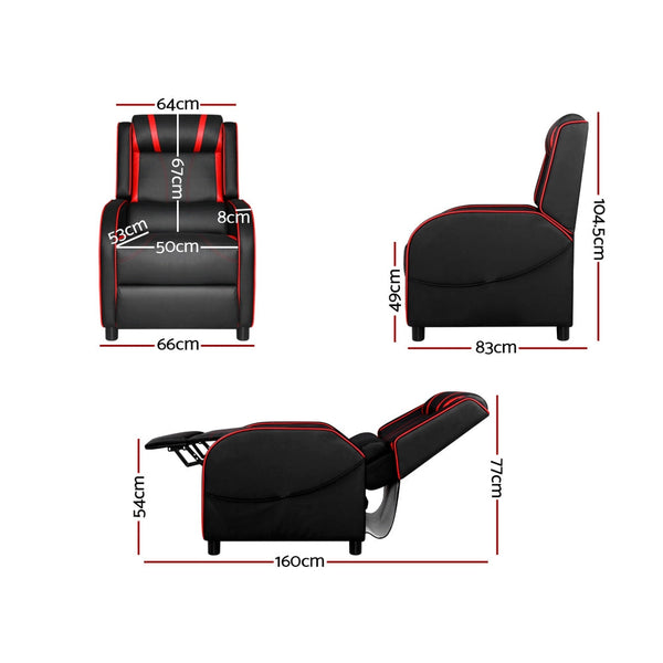 Artiss Recliner Chair Gaming Racing Armchair Lounge Sofa Chairs Leather Black Ink Cartridges