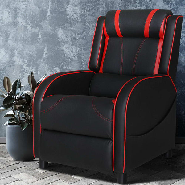 Artiss Recliner Chair Gaming Racing Armchair Lounge Sofa Chairs Leather Black Ink Cartridges