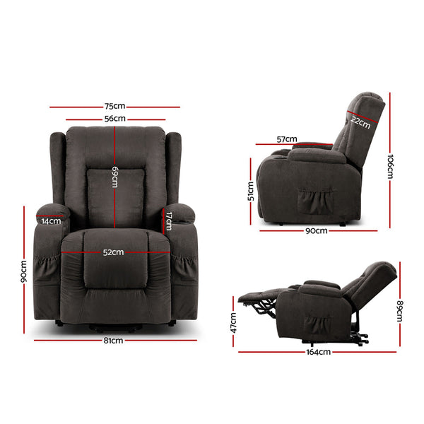 Artiss Electric Recliner Chair Lift Heated Massage Chairs Fabric Lounge Sofa Electric Massage Chairs