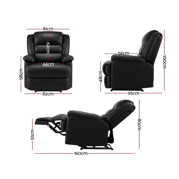 Artiss Recliner Chair Armchair Luxury Single Lounge Sofa Couch Leather Black Sofas Armchairs & Couches