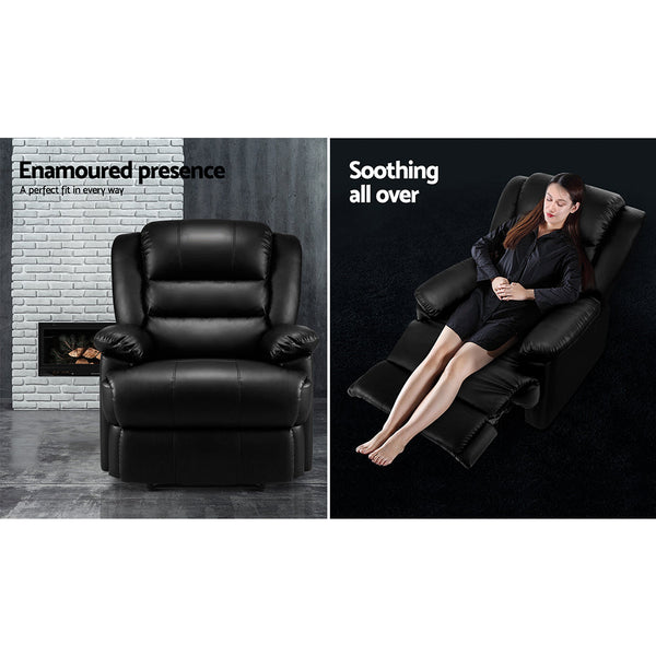 Artiss Recliner Chair Armchair Luxury Single Lounge Sofa Couch Leather Black Sofas Armchairs & Couches