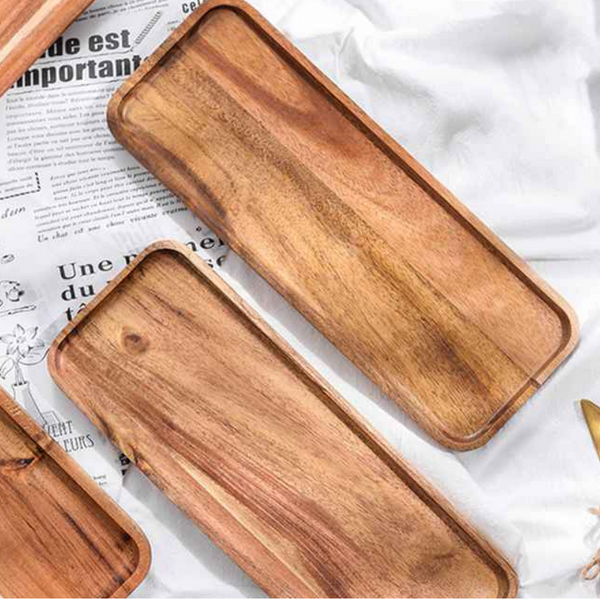 Rectangular Wood Pan Plate Fruit Dishes Saucer Tea Tray Dessert Dinner Bread Plates Solid Trays