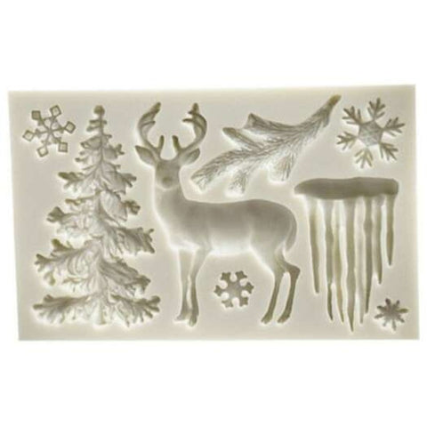 Rectangular Gray White Silicone Christmas Tree Elk Snowflake Icicle Fondant Mold Cool