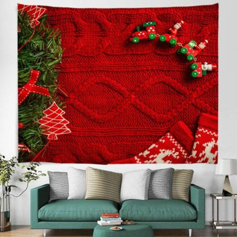 Red Christmas Sweater Texture Background Digital Print Tapestry Hanging Cloth Multi A W59 X L51 Inch