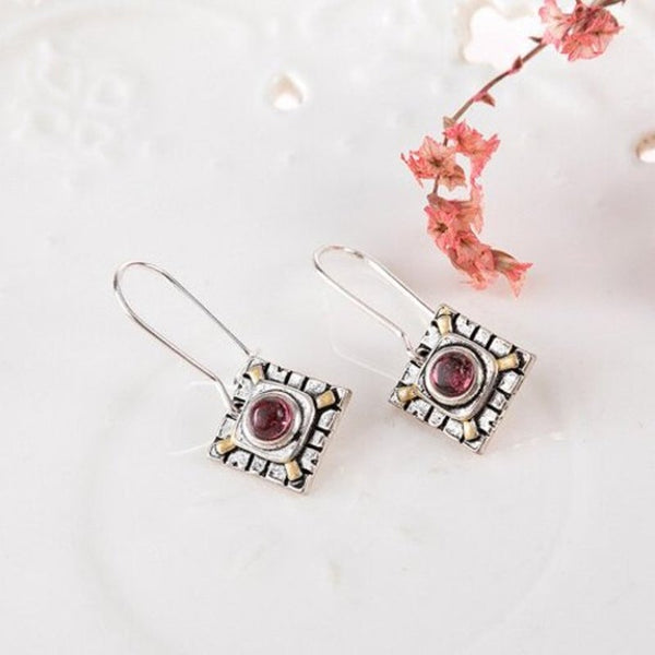 Veile Studios Red Ruby Retro Fashion Girl Silver 1 Pair Earrings