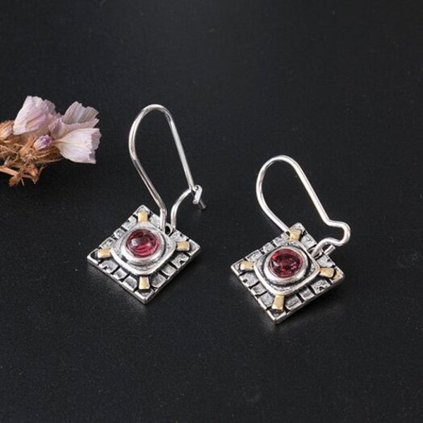 Veile Studios Red Ruby Retro Fashion Girl Silver 1 Pair Earrings