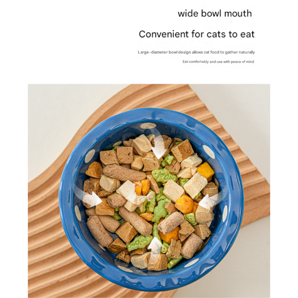 Red Adorable Mushroom Ceramic Elevated Cat Bowl Anti Vomiting & Spine Protecting Pet Feeder With Polka Dots Dishes Feeders & Fountains