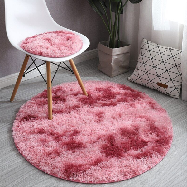 Red Fluffy Faux Fur Round Rug Kids Room Plush Shaggy Rugs