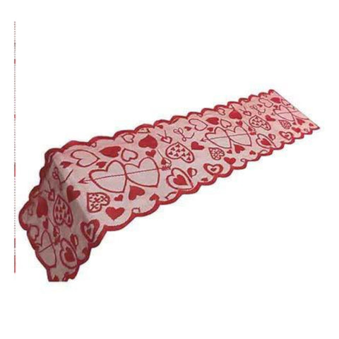 Red Love Heart Print Table Runner Romantic Lace Cloth 33X183cm / 13X72inch Table Runners